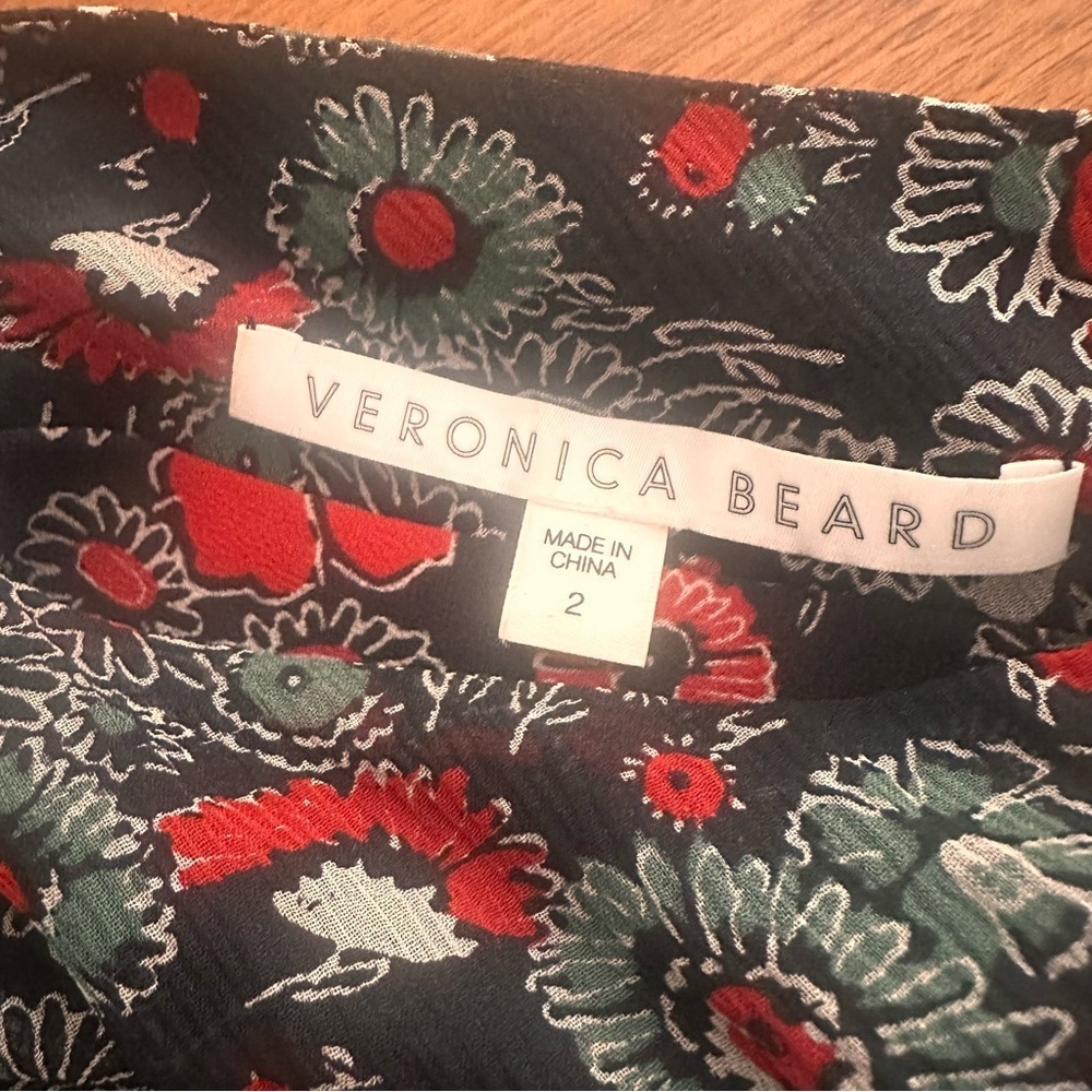 Veronica Beard Ballard Navy and Red One-Shoulder Ruffles Ruching Dress Size 2 - Picture 4 of 6